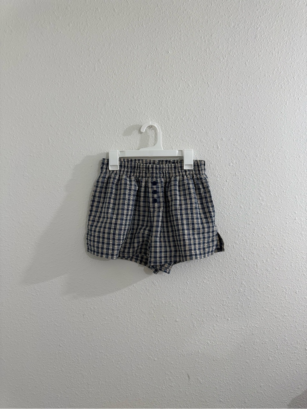 Blue plaid shorts